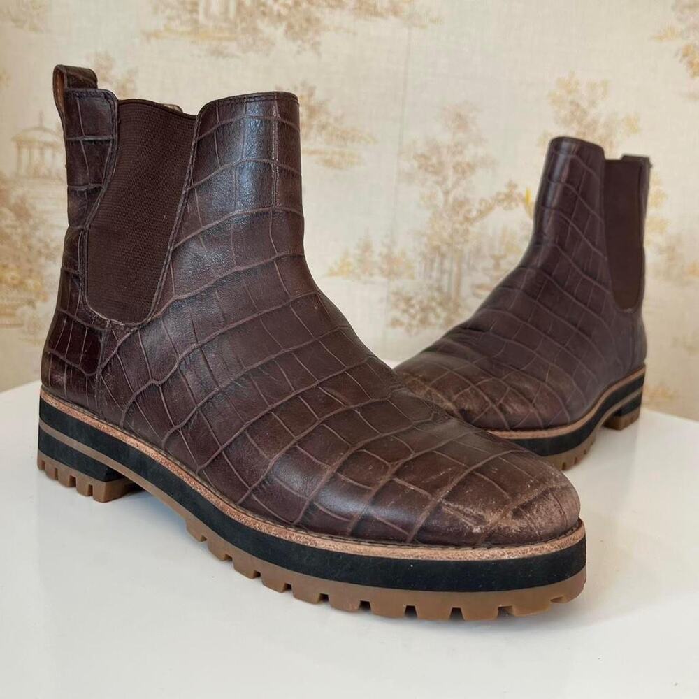 Madewell The Ivy Chelsea Boot Brown Croc Leather Lug Sole Womens Size 8.5 US